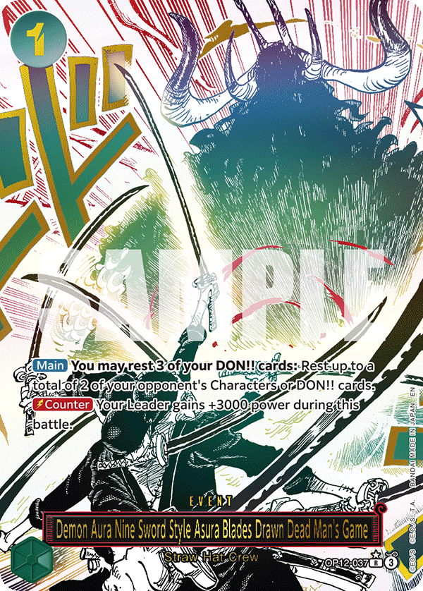 Demon Aura Nine Sword Style Asura Blades Drawn Dead Man's Game (Alternate Art) OP12-037_p1 One Piece TCG