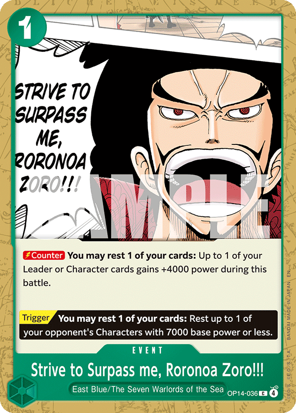 Strive to Surpass me, Roronoa Zoro!!! OP14-036 One Piece TCG
