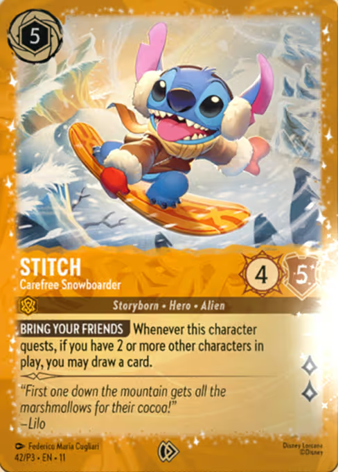 Stitch - Carefree Snowboarder Disney Lorcana card