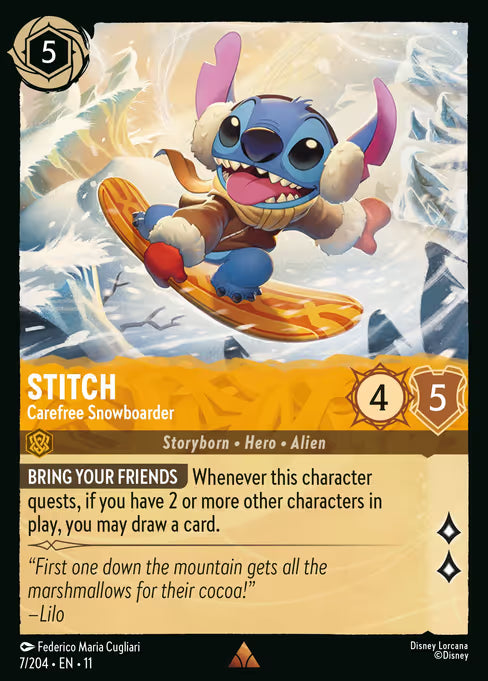 Stitch - Carefree Snowboarder Disney Lorcana card