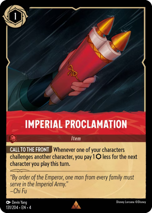 Imperial Proclamation Disney Lorcana card