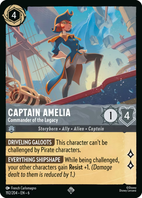Captain Amelia - Commander of the Legacy Disney Lorcana card