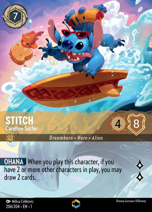 Stitch - Carefree Surfer Disney Lorcana card