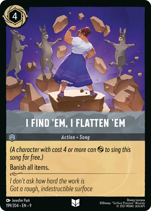I Find 'Em, I Flatten 'Em Disney Lorcana card