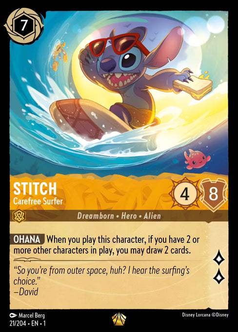 Stitch - Carefree Surfer Disney Lorcana card