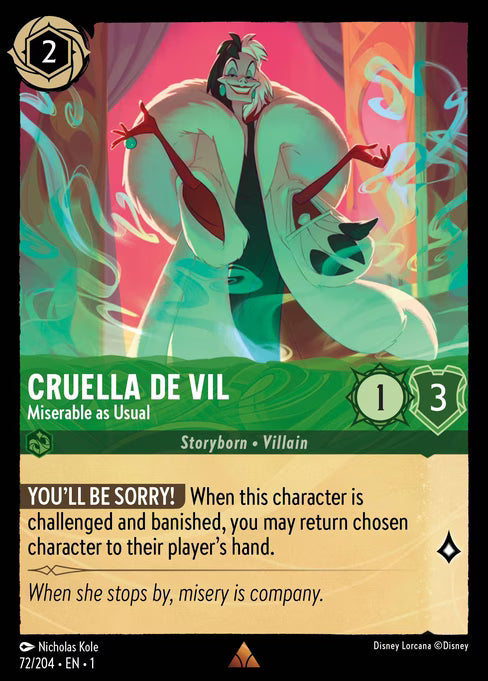 Cruella De Vil - Miserable as Usual Disney Lorcana card