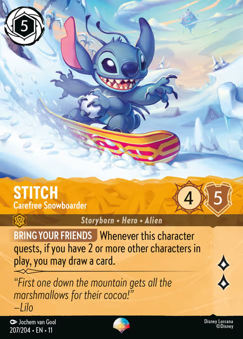 Stitch - Carefree Snowboarder Disney Lorcana card