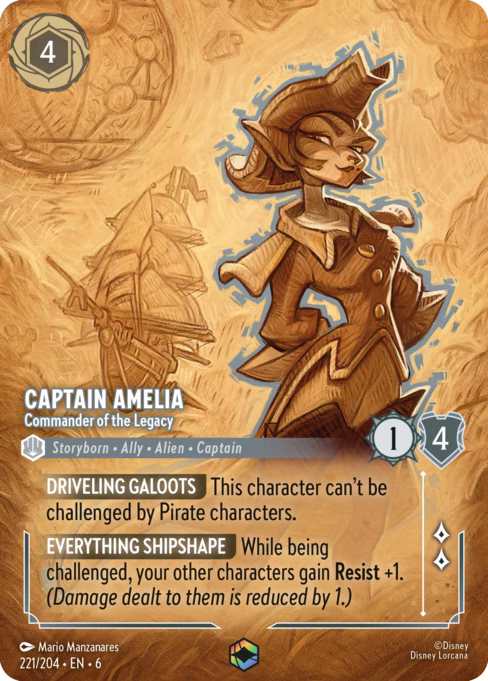 Captain Amelia - Commander of the Legacy Disney Lorcana card