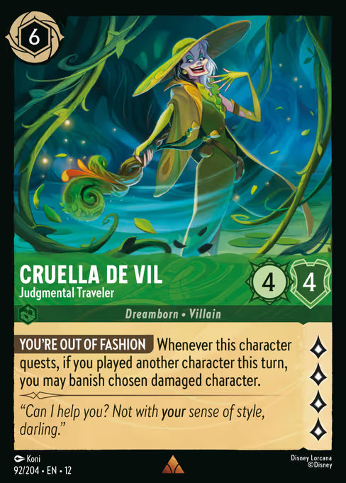 Cruella De Vil - Judgmental Traveler Disney Lorcana card