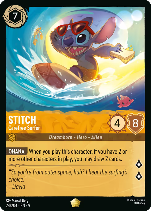 Stitch - Carefree Surfer Disney Lorcana card
